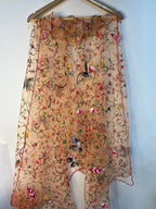 Orange Hand Embroidered Parsi Convent Work Net Dupatta - Luxurion World