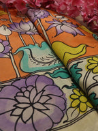 Orange Hand Painted Kalamkari Pure Silk Fabric ( 1 Mtr ) - Luxurion World