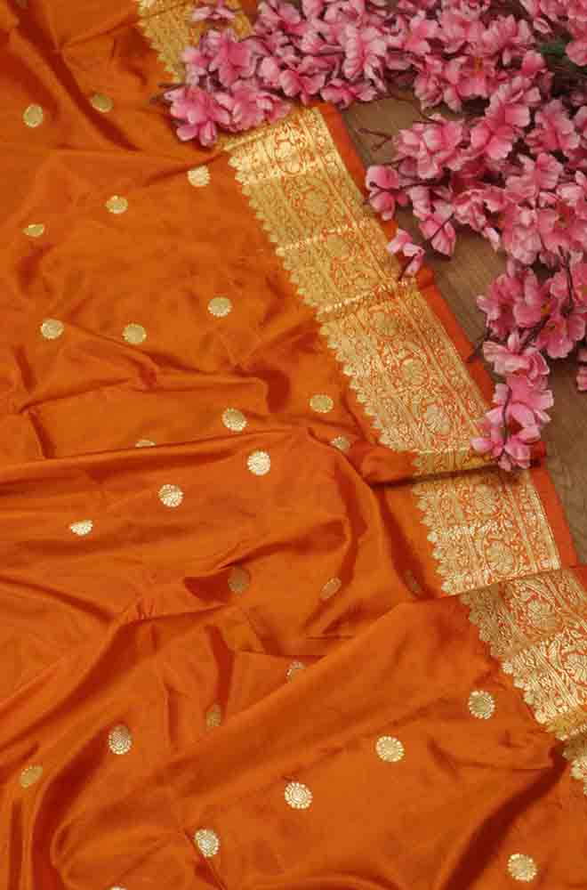 Orange Handloom Banarasi Katan Silk Dupatta - Perfect for Any Occasion!