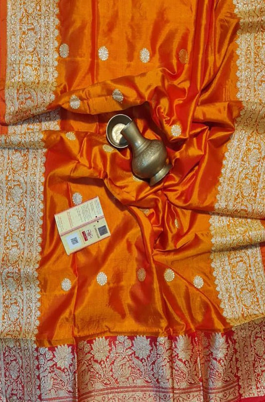 Orange Handloom Banarasi Pure Katan Silk Kadwa Dupatta