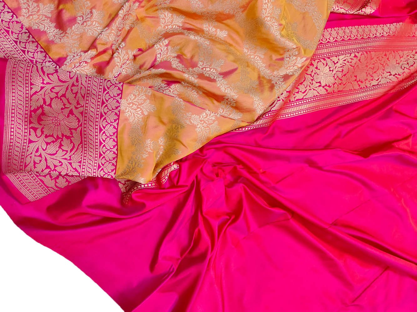 Orange Handloom Banarasi Pure Katan Silk Saree - Luxurion World
