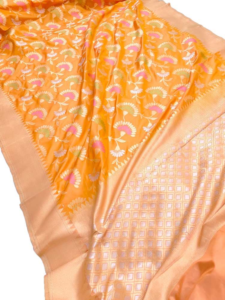 Orange Handloom Banarasi Pure Katan Silk Saree - Luxurion World
