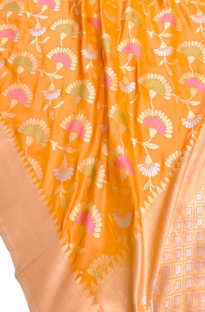 Orange Handloom Banarasi Pure Katan Silk Saree - Luxurion World
