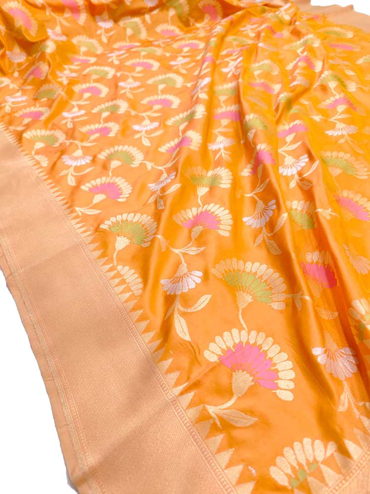 Orange Handloom Banarasi Pure Katan Silk Saree - Luxurion World