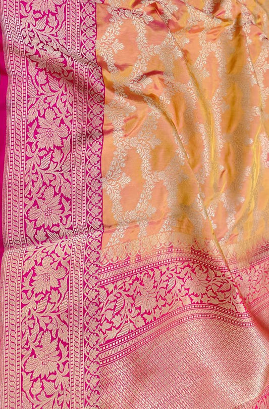 Orange Handloom Banarasi Pure Katan Silk Saree - Luxurion World
