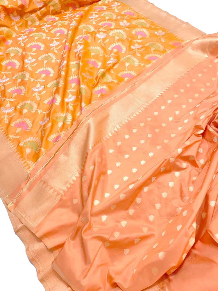 Orange Handloom Banarasi Pure Katan Silk Saree - Luxurion World
