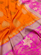 Orange Handloom Banarasi Pure Tussar Silk Saree - Luxurion World