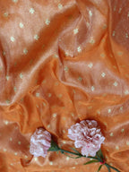 Orange Handloom Banarasi Tissue Silk Fabric (1 Mtr) - Luxurion World