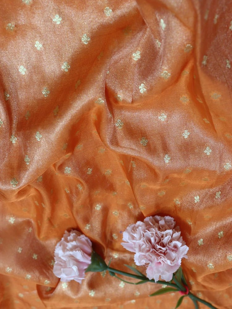 Orange Handloom Banarasi Tissue Silk Fabric (1 Mtr) - Luxurion World