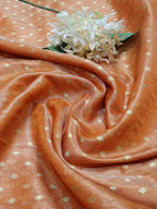 Orange Handloom Banarasi Tissue Silk Fabric (1 Mtr) - Luxurion World