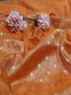Orange Handloom Banarasi Tissue Silk Fabric (1 Mtr) - Luxurion World