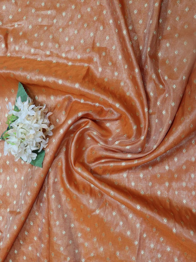 Orange Handloom Banarasi Tissue Silk Fabric (0.75 Mtr)