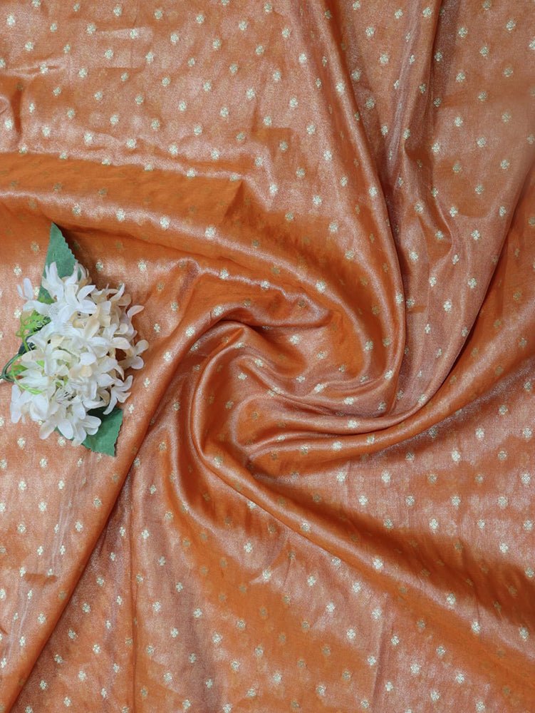 Orange Handloom Banarasi Tissue Silk Fabric (1 Mtr) - Luxurion World