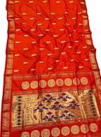 Orange Handloom Paithani Pure Silk Saree - Luxurion World