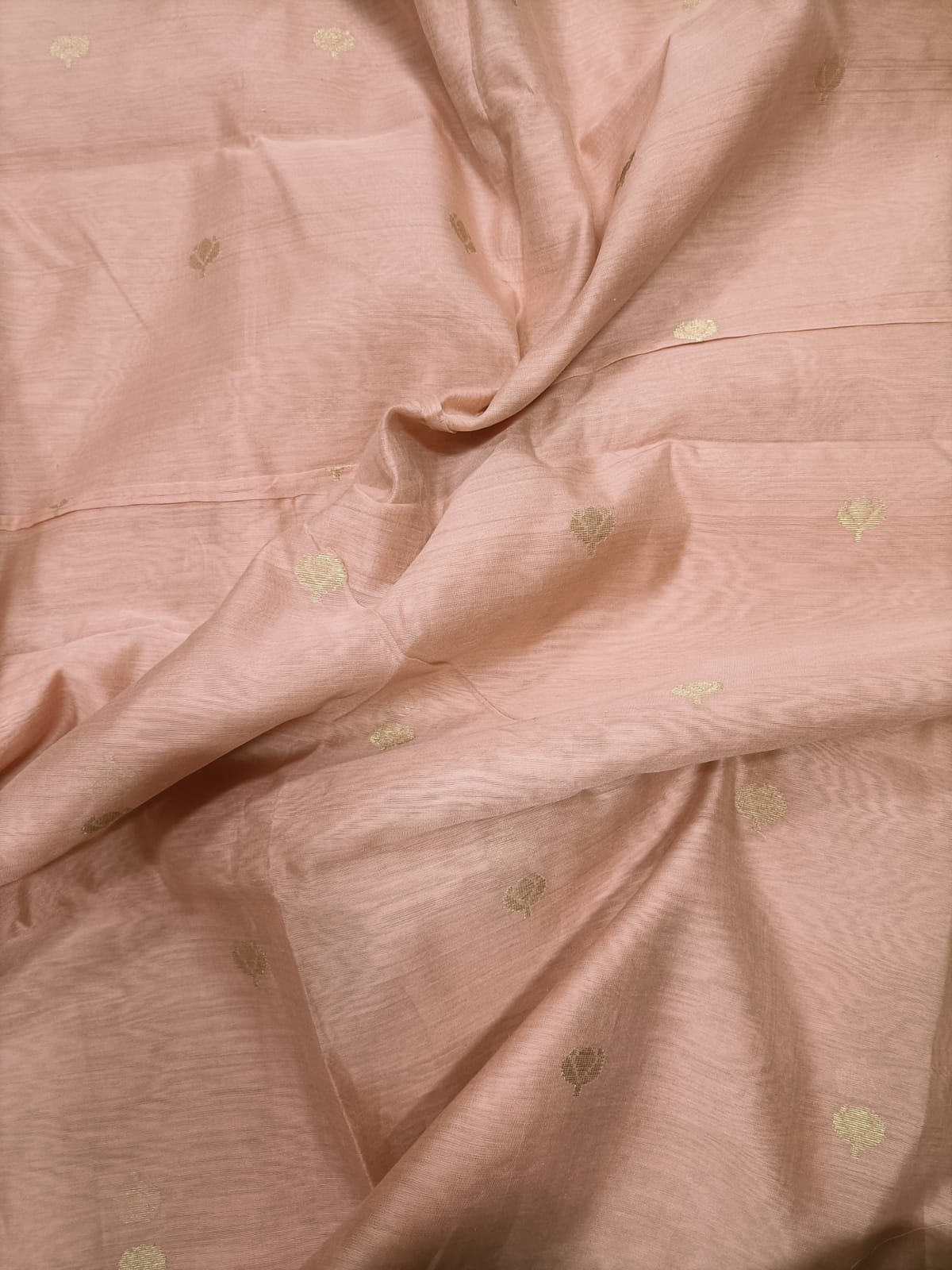 Orange Handloom Pure Chanderi Silk Fabric ( 1 Mtr )