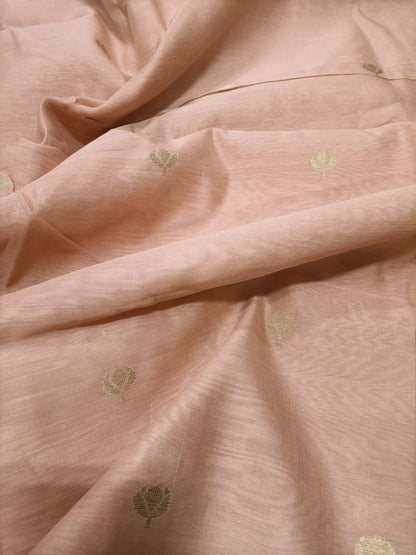 Orange Handloom Pure Chanderi Silk Fabric ( 1 Mtr ) - Luxurion World