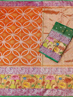 Orange Handloom Tissue Kota Doria Real Zari Figure Design Paithani Border Saree - Luxurion World