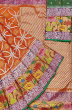 Orange Handloom Tissue Kota Doria Real Zari Figure Design Paithani Border Saree - Luxurion World