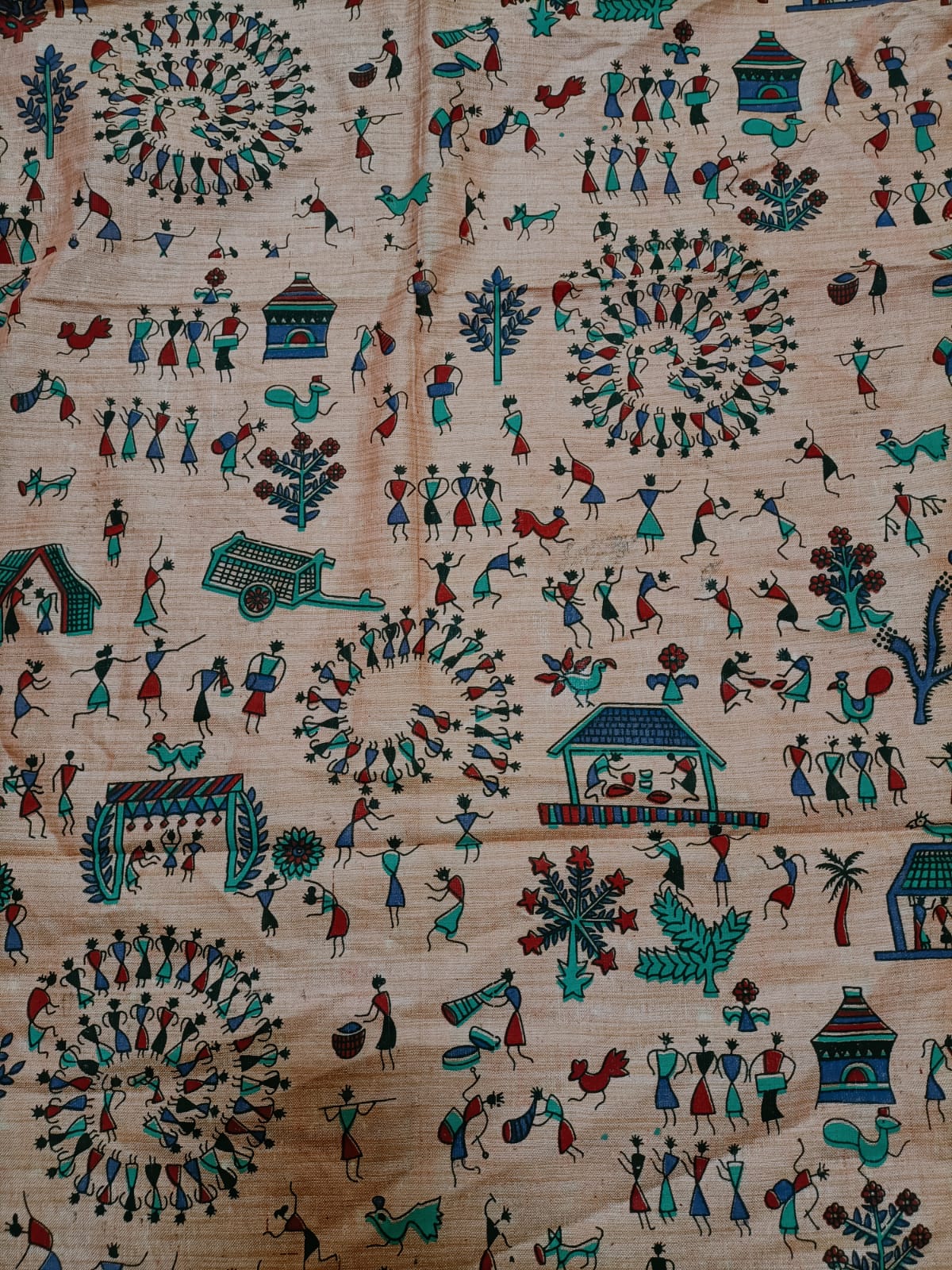 Orange Madhubani Cotton Fabric (1 Mtr) - Luxurion World