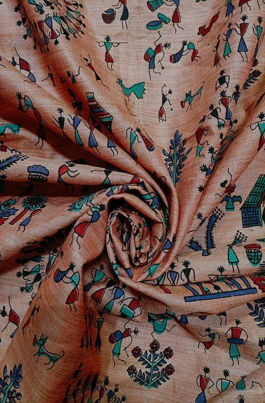 Orange Madhubani Cotton Fabric (1 Mtr) - Luxurion World