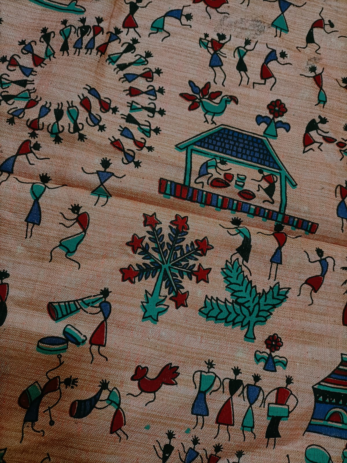 Orange Madhubani Cotton Fabric (1 Mtr) - Luxurion World