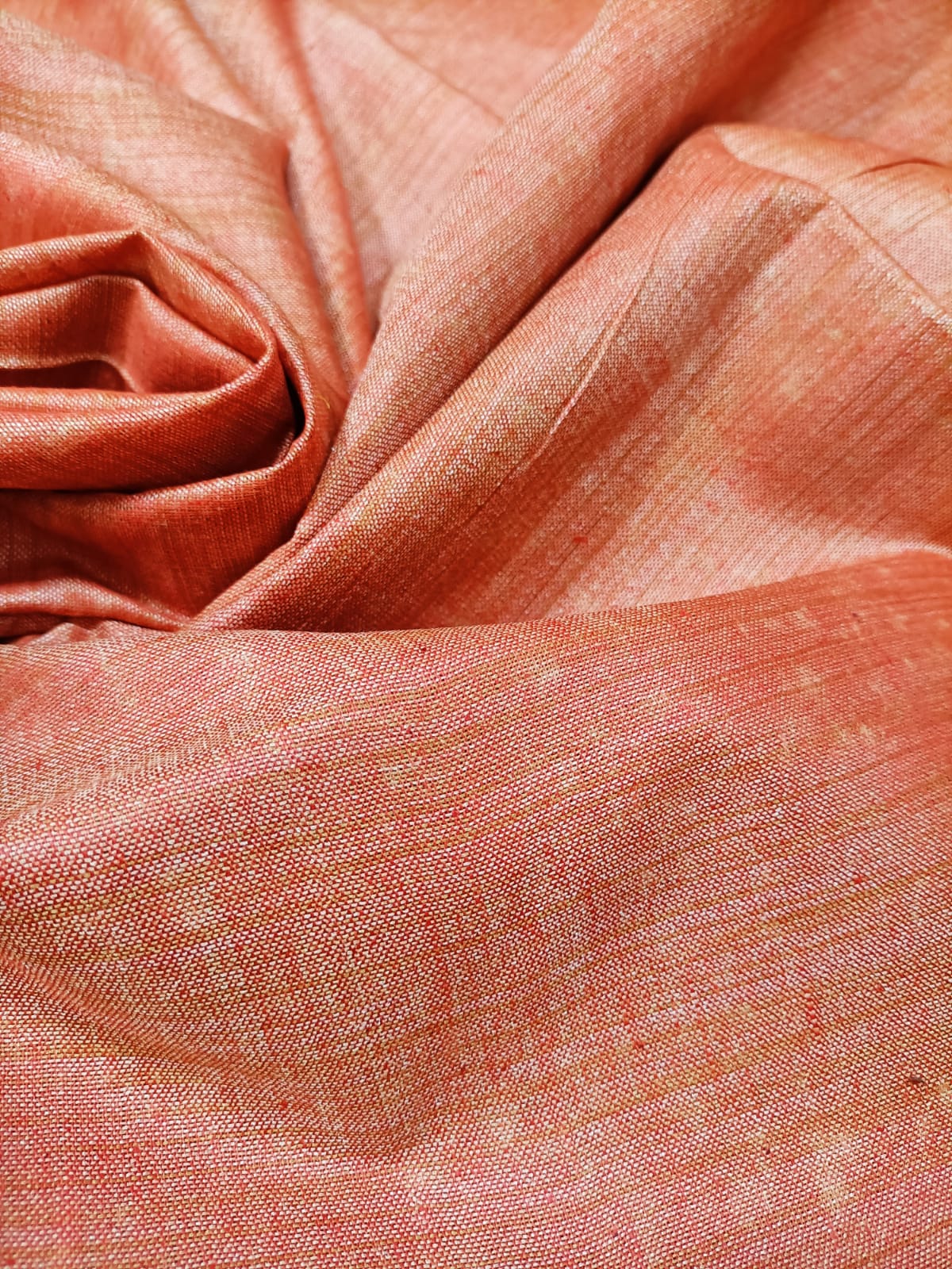 Orange Plain Tussar Silk Fabric ( 1 Mtr)