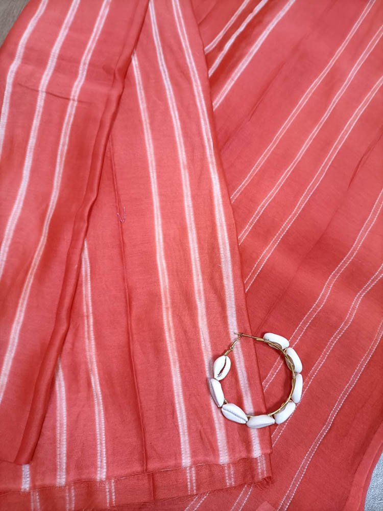 Orange Shibori Cotton Silk Fabric ( 1 Mtr )