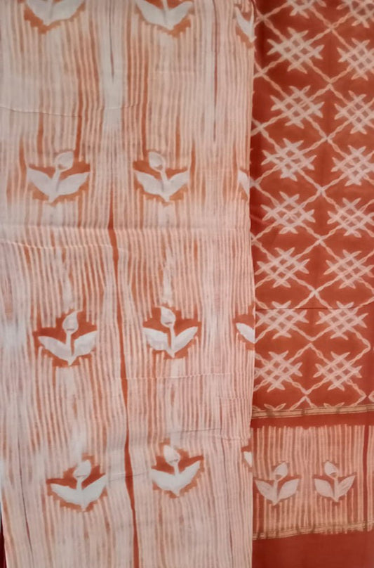 Orange Shibori Cotton Silk Two Piece Unstitched Suit Set