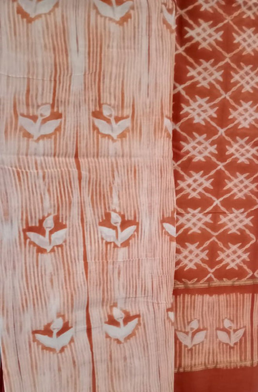 Orange Shibori Cotton Silk Two Piece Unstitched Suit Set - Luxurion World