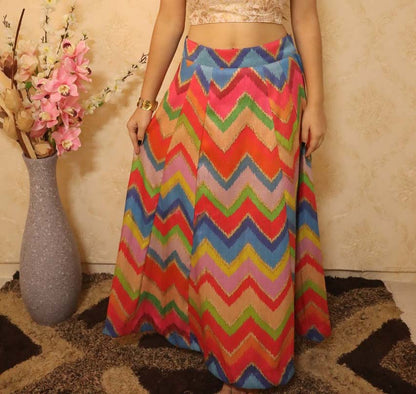 Panelled A Line Cut Multi Color Silk Skirt