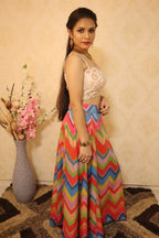 Panelled A Line Cut Multi Color Silk Skirt - Luxurion World