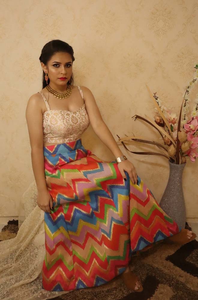 Panelled A Line Cut Multi Color Silk Skirt - Luxurion World