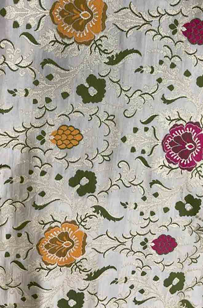 Pastel Banarasi KimKhwab Silk Meenakari Fabric ( 1 Mtr ) - Luxurion World