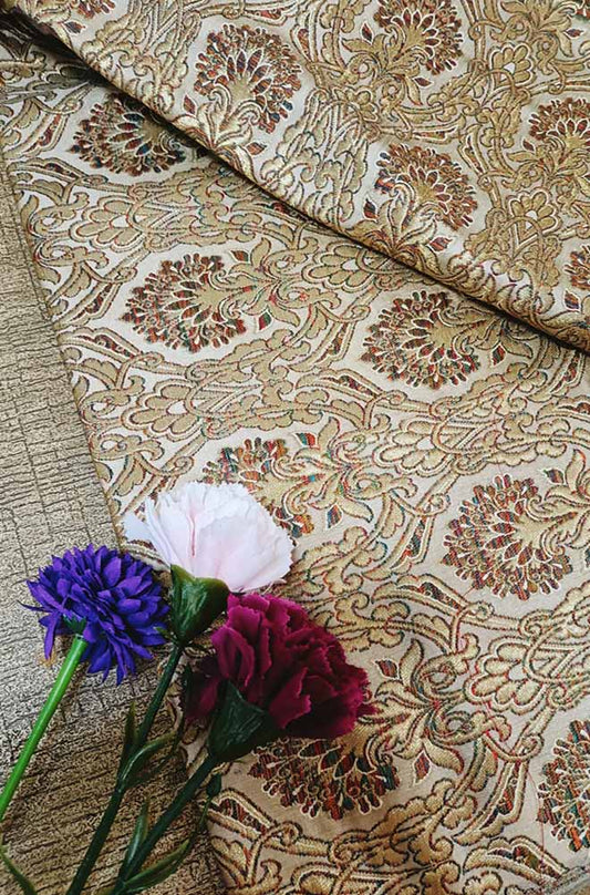 Pastel Banarasi Kimkhwab Silk Meenakari Fabric (1 Mtr ) - Luxurion World