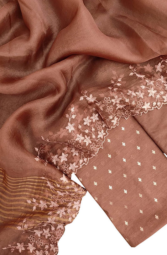 Pastel Banarasi Moonga Silk Three Piece Unstitched Suit Set