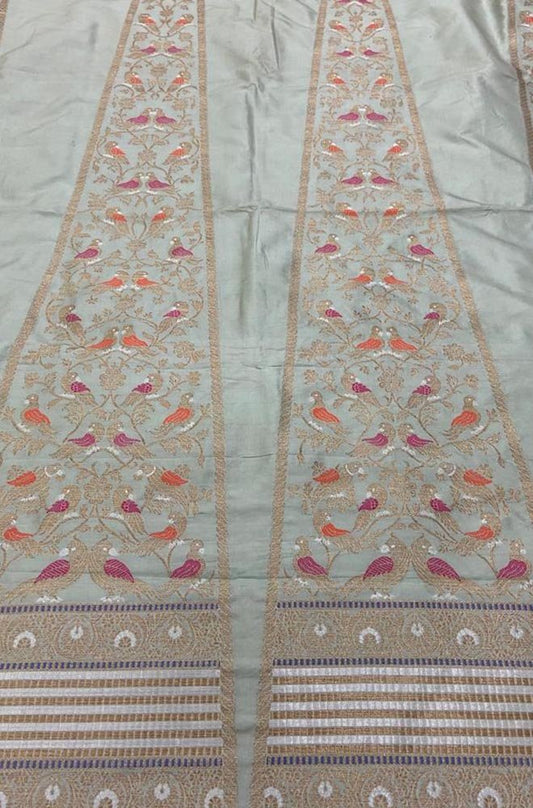 Pastel Banarasi Pure Katan Silk Unstitched Lehenga Set