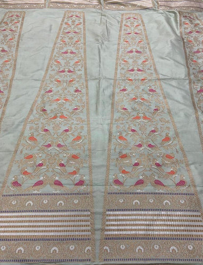 Pastel Banarasi Pure Katan Silk Unstitched Lehenga Set - Luxurion World