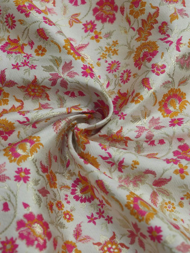 Pastel Banarasi Silk Meenakari Floral Design Fabric ( 1 Mtr )