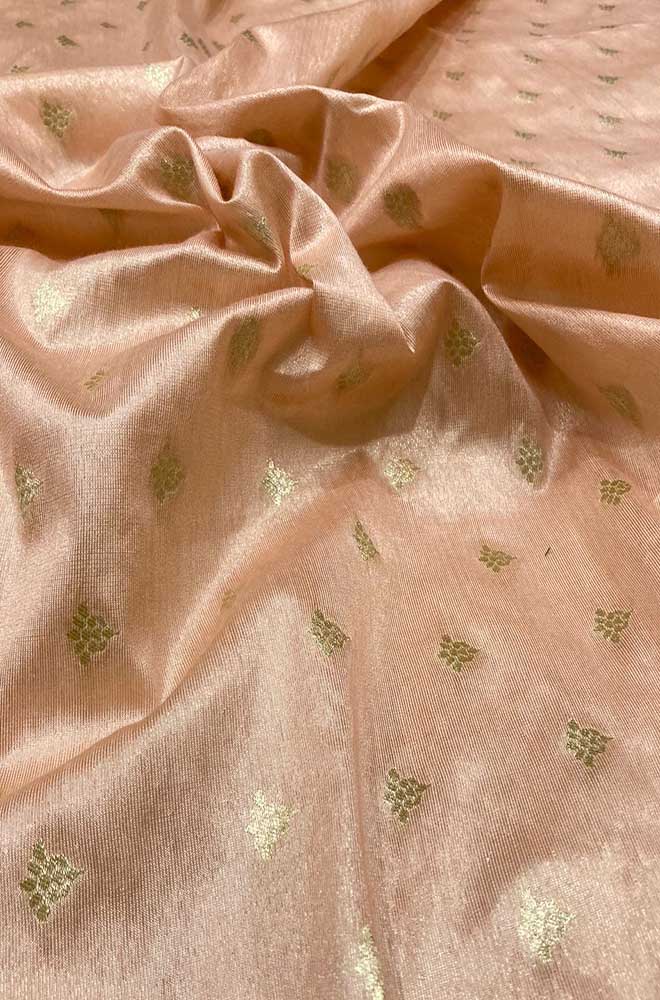 Pastel Banarasi Tissue Silk Zari Booti Design Fabric ( 1 Mtr )
