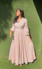 Pastel Block Printed Long Gown - Luxurion World