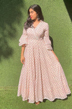 Pastel Block Printed Long Gown - Luxurion World