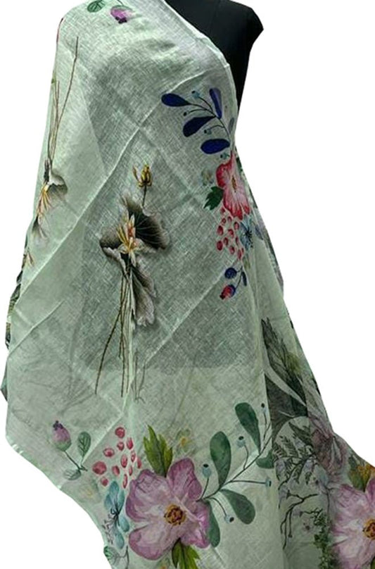 Pastel Digital Printed Linen Floral Design Dupatta - Luxurion World