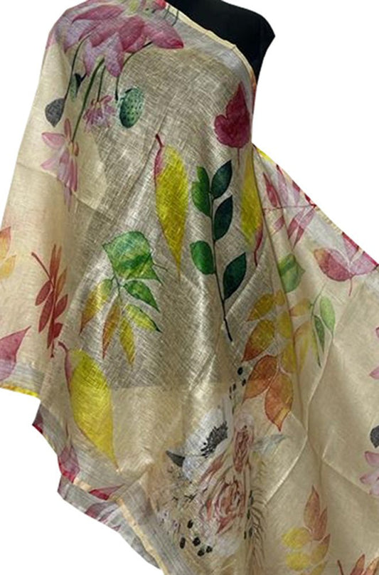 Pastel Digital Printed Linen Floral Design Dupatta - Luxurion World