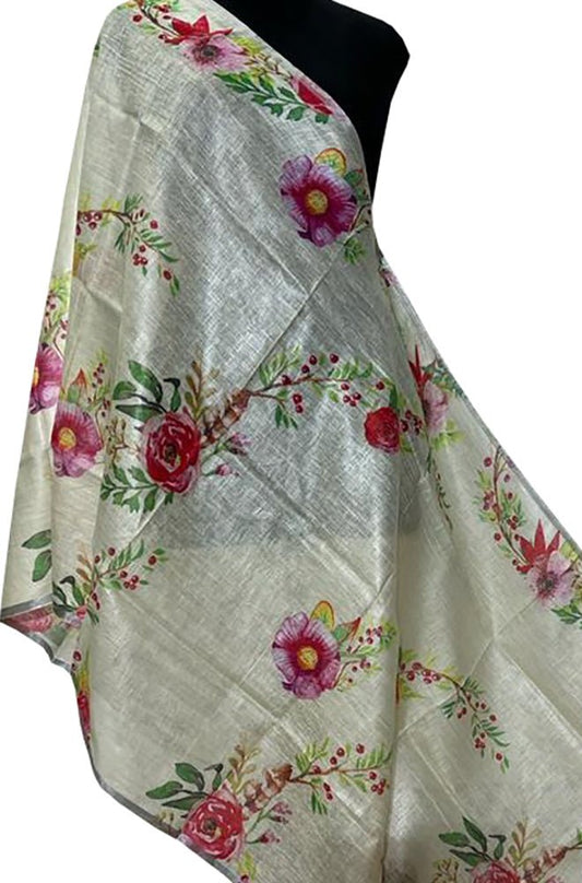 Pastel Digital Printed Linen Floral Design Dupatta - Luxurion World