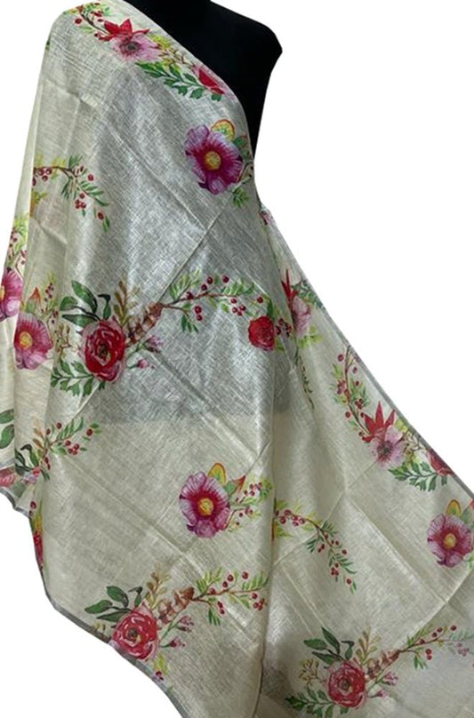 Pastel Digital Printed Linen Floral Design Dupatta - Luxurion World