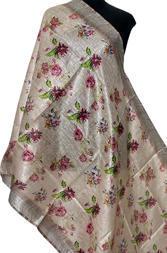 Pastel Digital Printed Linen Floral Design Dupatta - Luxurion World