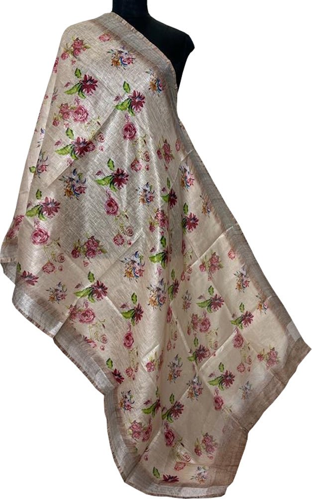 Pastel Digital Printed Linen Floral Design Dupatta - Luxurion World