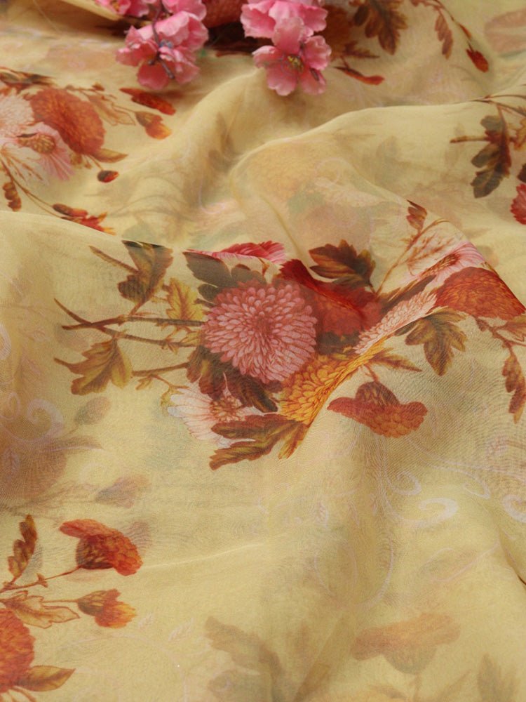 Pastel Digital Printed Organza Silk Fabric (1 mtr) - Luxurion World