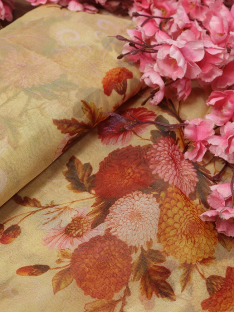 Pastel Digital Printed Organza Silk Fabric (1 mtr) - Luxurion World