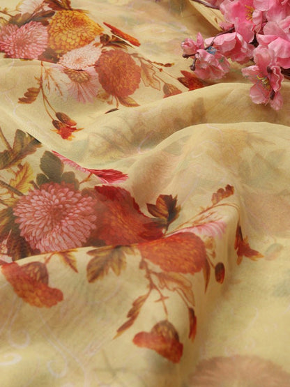 Pastel Digital Printed Organza Silk Fabric (1 mtr) - Luxurion World